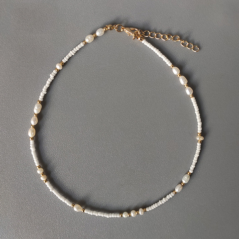 Collier à perles d'eau douce pour femmes, petit collier à perles d'eau douce, ajustable à la main, ras du cou, mode bohème, bijoux, cadeaux, vente en gros ► Photo 1/6