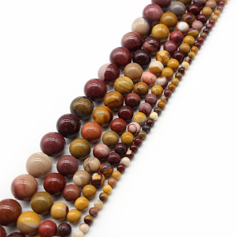 Grosses perles en pierre naturelle Mookaite, jaune d'œuf, 4, 6, 8, 10, 12MM, pour la fabrication de bijoux, vente en gros ► Photo 1/6