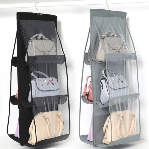 6 poche suspendus sac à main organisateur pour garde-robe placard Transparent sac de rangement porte mur clair divers sac à chaussures avec pochette de suspension ► Photo 1/6