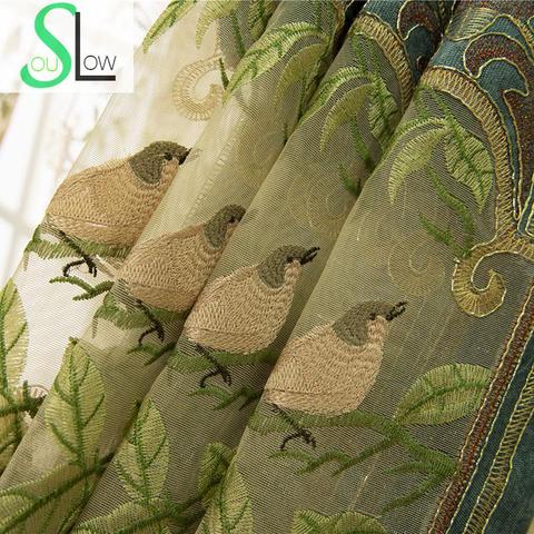 Slow Soul Bird – rideau de café brodé bleu violet, pour salon, Tulle, chambre à coucher, draperies de velours de luxe, cuisine pure ► Photo 1/6