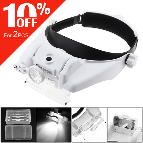 14.5X bandeau loupe de lunettes 15 taux d'amplification loupe lentille Interchangeable avec 3 lumière LED et 6 lentilles ► Photo 1/6