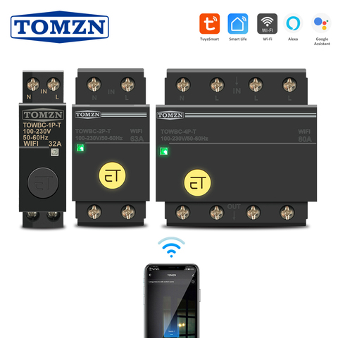 Télécommande intelligente de commutateur de disjoncteur de WIFI de Rail de Din par la vie intelligente TUYA pour la maison intelligente Mini TOWBC-4P-T de MCB TOMZN ► Photo 1/6