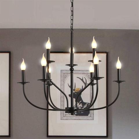 Ganeed noir classique bougie lustre 9 lumières luminaire suspendu Vintage pendentif pour salon salle à manger Foryer cuisine maison ► Photo 1/6