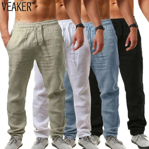 2022 nouveaux hommes coton lin pantalon mâle été respirant couleur unie lin pantalon Fitness Streetwear M-3XL ► Photo 1/6