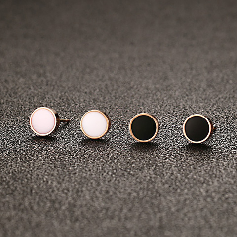 Vnox petites boucles d'oreilles en acier inoxydable émail rond boucles d'oreilles femme bijoux couleur or rose ► Photo 1/6