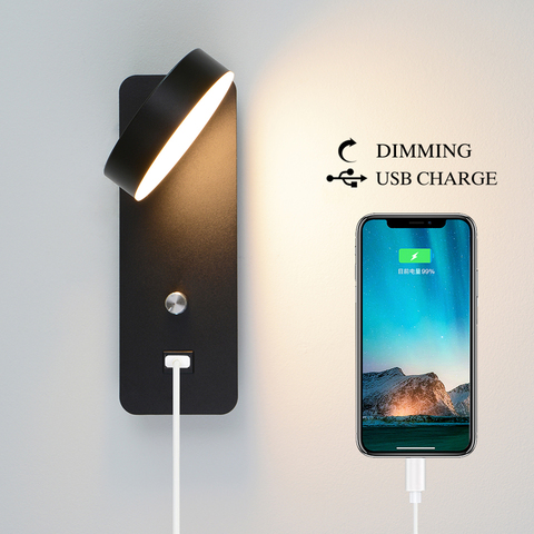 Applique murale Led avec chargeur USB, design nordique moderne, éclairage d'intérieur à intensité réglable, idéal pour une chambre à coucher, un salon ou une allée, 9W ► Photo 1/6