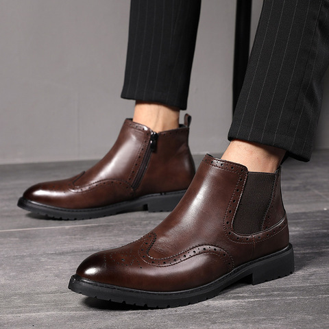 Automne début hiver hommes bottes en cuir Chelsea bottes marque de mode hommes bottines antidérapantes hommes chaussures noir marron 2022 ► Photo 1/5