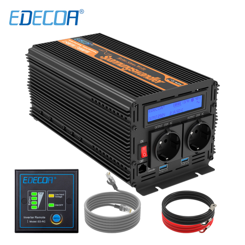 EDECOA Portable 1500W convertisseur cc 12V AC 220V 230V 240V onde sinusoïdale Pure Smart LCD affichage onduleur ► Photo 1/6