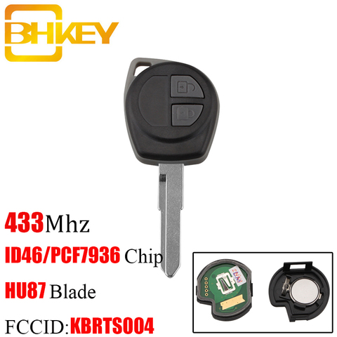 Clé de voiture à distance BHKEY 2 boutons pour Suzuki TS004 433Mhz pour Suzuki SWIFT SX4 ALTO VITARA IGNIS JIMNY Splash 2005-2010 + puce ID46 ► Photo 1/3