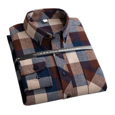 Nouveau Plaid chemises pour homme grande taille loisirs hommes 100% coton hiver chaud flanelle décontracté à carreaux sur la taille chemise à manches longues ► Photo 1/6