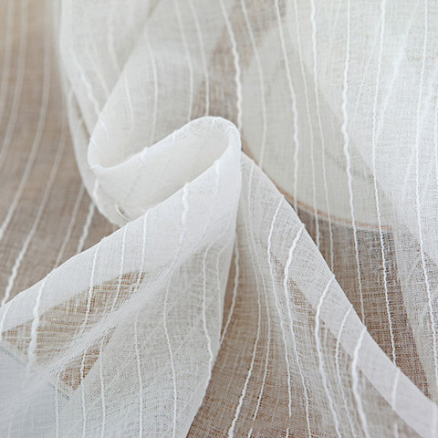 Rideau en Tulle à rayures blanches, Voile de lin de style japonais pour fenêtre transparente pour chambre à coucher, draperies personnalisées pour cuisine ► Photo 1/6