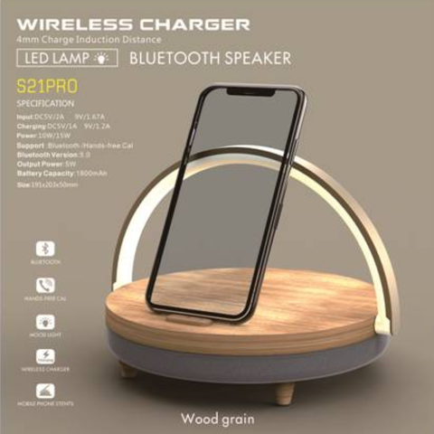 S21 pro Bluetooth haut-parleur nouveaux Chargeurs sans fil en bois pour iphone LED lampe Chargeurs support 10W haute puissance support de charge rapide ► Photo 1/6
