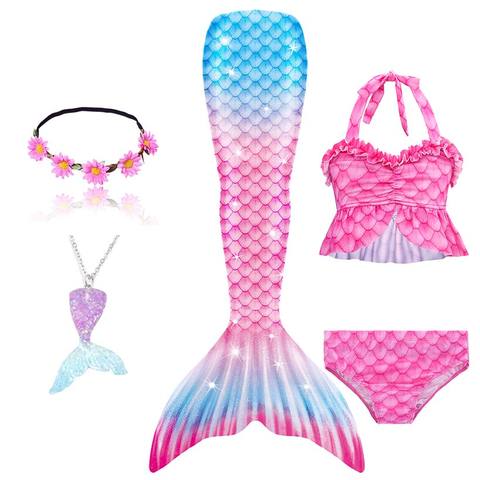 2022 enfants sirène queue pour filles fantaisie fête vêtements natation sirène maillot de bain peut ajouter collier lunettes Monofin ► Photo 1/6