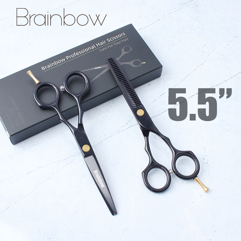 Brainbow – Kit de ciseaux de coiffure professionnels en acier 4cr13, 5.5 pouces, pour couper les cheveux fins, peigne à rasoir avec cape et pince, outils de coiffure ► Photo 1/6