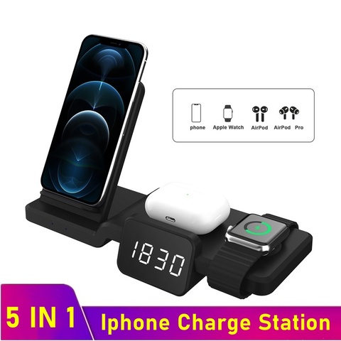 Tongdaytech 5in1 Qi chargeur sans fil pour Apple Watch 6 5 4 3 2 1 Station d'accueil de charge rapide pour Iphone 8 Pus X XS XR 11 Pro MAX ► Photo 1/6