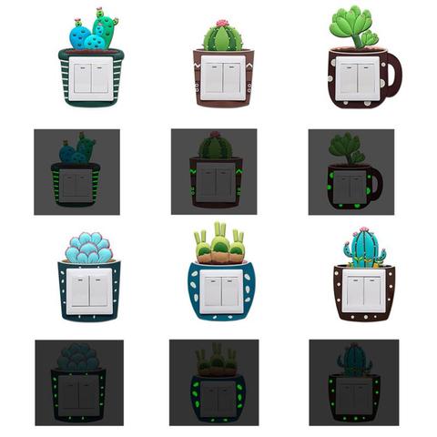 Dessin animé cactus interrupteur couverture chambre décor 3D Silicone interrupteur marche-arrêt autocollant interrupteur lumineux sortie autocollant mural ► Photo 1/6