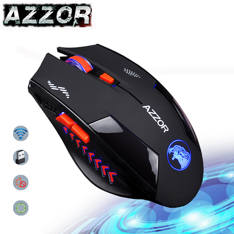 AZZOR – souris optique de jeu sans fil 2400dpi, silencieuse et chargée, avec bouton muet, batterie intégrée, pour ordinateur PC et portable ► Photo 1/5