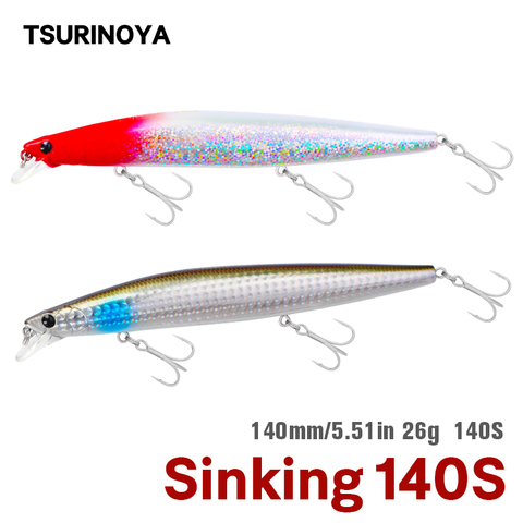 TSURINOYA – leurre méné rigide en tungstène coulant DW92, appât artificiel idéal pour la pêche au bar ou au brochet, 140mm, 26g, 140S ► Photo 1/6