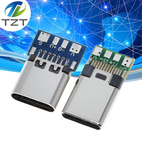 Connecteur USB 3.1 Type C 12/24 broches, femelle/mâle, adaptateur de prise vers fil à souder et câble 24 broches, Support carte PCB, 10 pièces ► Photo 1/6