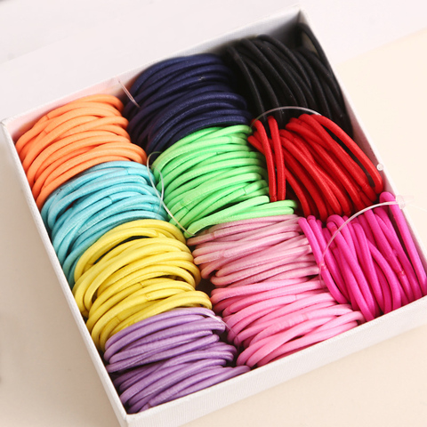 Accessoires pour cheveux pour filles, bandes élastiques en Nylon de 3CM, couleur bonbon, anneau en caoutchouc pour enfants, chouchou pour couvre-chef, 100 pièces ► Photo 1/6