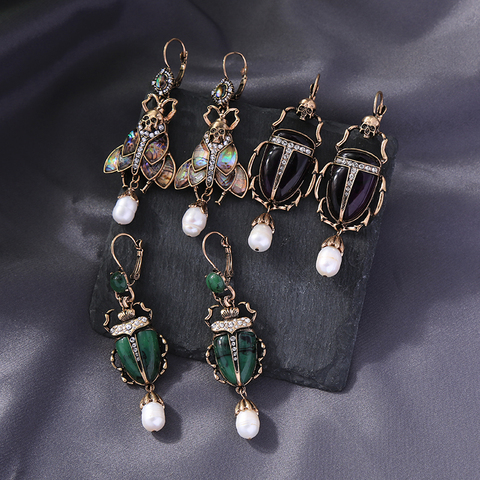 Insecte pierre synthétique perle de culture boucles d'oreilles en gros pour les femmes 2022 Halloween Vintage mode bijoux ► Photo 1/6