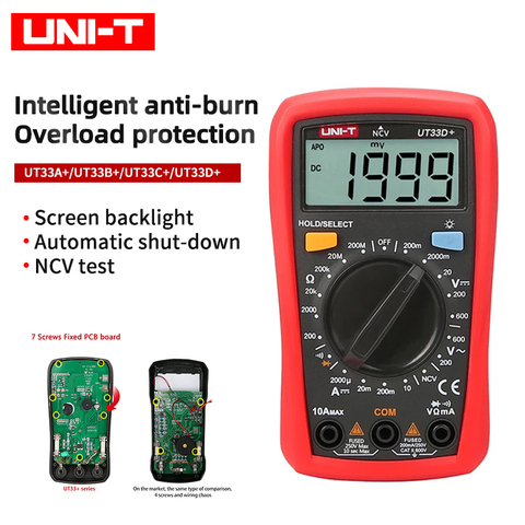 Mini multimètre à affichage numérique UT33A +/B/C/D, ammètre numérique de poche Anti-brûlure pour électricien ménager, UNI-T ► Photo 1/5