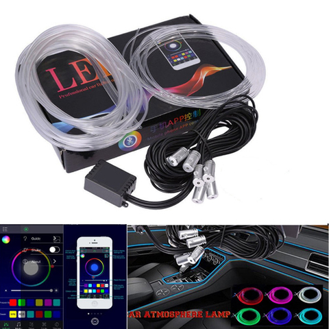 6 in1lights 8M RGB voiture fiber optique atmosphère lampes App contrôle voiture lumière intérieure lumière ambiante panneau décoratif porte pour audi ► Photo 1/6