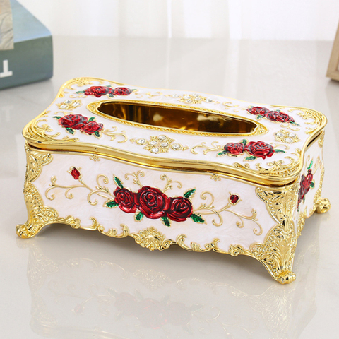 Boîte à serviettes de table haut de gamme, boîte à mouchoirs européenne or argent pour salon chambre à coucher accessoires de rangement à domicile ► Photo 1/6