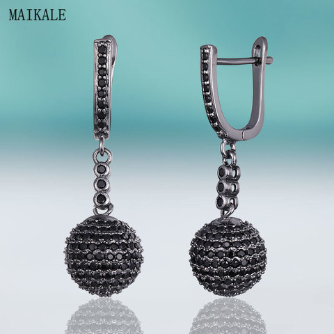 MAIKALE-boucles d'oreilles pour femmes, nouvelle mode en zircone cubique noire, goutte, couleur argent, bijoux de luxe, cadeau, pour femmes ► Photo 1/6