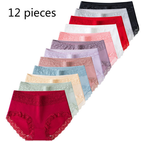 12 pièces coton sous-vêtements pour femmes mignon Sexy confortable doux dentelle culotte sans couture fille slips Flingerie grande taille vente ► Photo 1/6