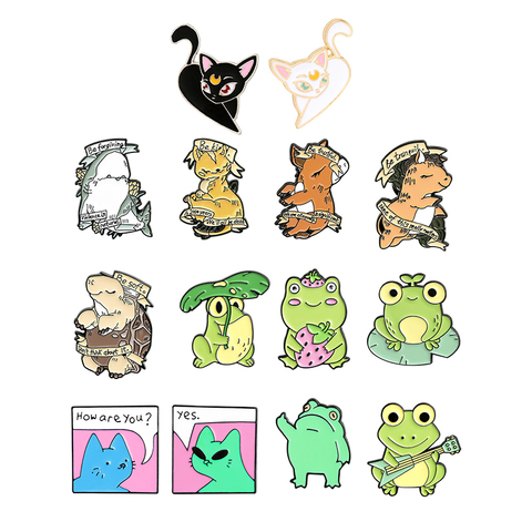 Dessin animé grenouille émail broche Fun animaux chats cheval tortue âne requin épinglette sac à dos chemise Badge personnalisé cadeaux pour les amis ► Photo 1/6