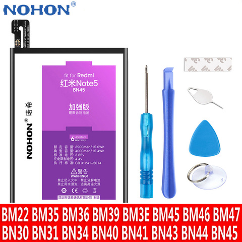 NOHON BN40 BN41 BN43 BN45 BM45 BM46 BM47 BM22 BM35 BM36 BM3E Pour Xiaomi Redmi Note 2 3 4 4X 4A 5A 5Plus Mi 6 Remplacement Batterie ► Photo 1/6