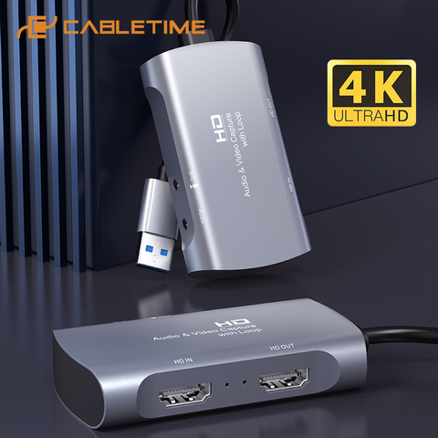 CABLETIME USB 3.0 4K HDMI carte de Capture vers USB HD 1080P HDMI Port de boucle pour vidéo en direct à la vapeur jeu enregistrement C386 ► Photo 1/6