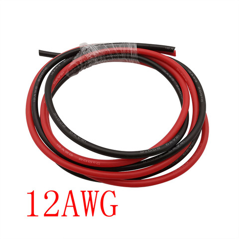 Câble en Silicone souple 12awg, 1 mètre noir + 1 mètre rouge, Ultra Flexible et résistant à la chaleur, calibre 12 ► Photo 1/3