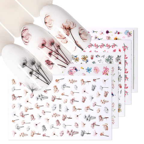 Autocollant 3D Floral pour ongles, 1 feuille, plantes adhésives colorées, belles fleurs, transfert, décalcomanies, décoration pour Nail Art ► Photo 1/6