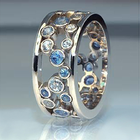 Huitan – bague circulaire ajourée en Zircon blanc/bleu pour femme, anneau Simple à la mode, cadeau d'anniversaire Unique ► Photo 1/4