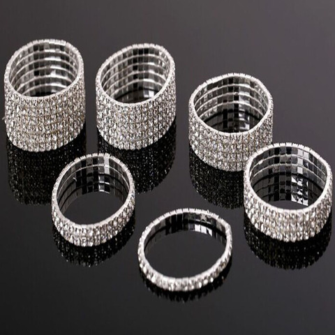 Bracelets extensibles pour femmes, rangs multiples, en diamants, en cristal, strass, bijoux de mariage ► Photo 1/3