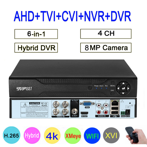 8MP 4K caméra de Surveillance XMeye Audio visage détecter Hi3521D 4CH 4 canaux hybride WIFI 6 en 1 H.265 + XVI TVI CVI NVR AHD CCTV DVR ► Photo 1/6