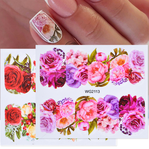 Plein Beauté 1 pcs Nail Sticker Facultatif Blossom Coloré Fleur Rose Valentine D'eau Complet Wraps Nail Art Stickers Charmes Conseils GTAC ► Photo 1/6