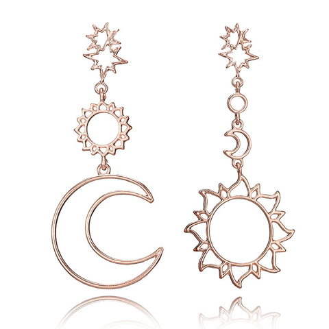 Version coréenne de la mode 2022 nouvelles boucles d'oreilles Simple soleil dieu lune dieu asymétrique exagération boucles d'oreilles dames en gros ► Photo 1/5