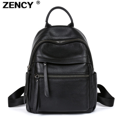 Zancy-sac à dos en cuir de vachette véritable noir pour femmes, quincaillerie avec première couche en cuir de vachette, pour école, 100% ► Photo 1/6