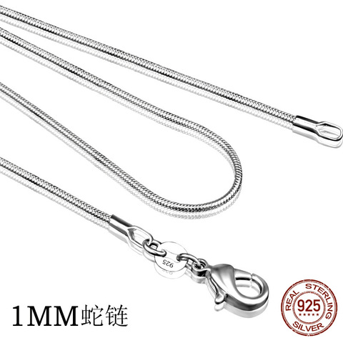 Collier en argent sterling 925 pour femmes, chaîne en serpent, bijoux à la mode, collier de 1mm, 16, 18, 20, 22 et 24 pouces ► Photo 1/6