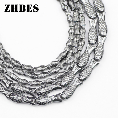 ZHBES – perles en hématite en forme de poisson, pierre noire naturelle, pour bracelet, boucle d'oreille, bricolage, accessoires ► Photo 1/5