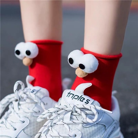 Chaussettes amusantes en coton pour femmes, yeux 3D, tendance, styliste, amusant, belle personnalité, Harajuku, joli cadeau du nouvel an, offre spéciale ► Photo 1/6