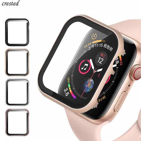 Verre + étui pour Apple Watch serie 6 5 4 3 SE 44mm 40mm iWatch boîtier 42mm 38mm pare-chocs + protection d'écran housse Apple montre accessoire ► Photo 1/6