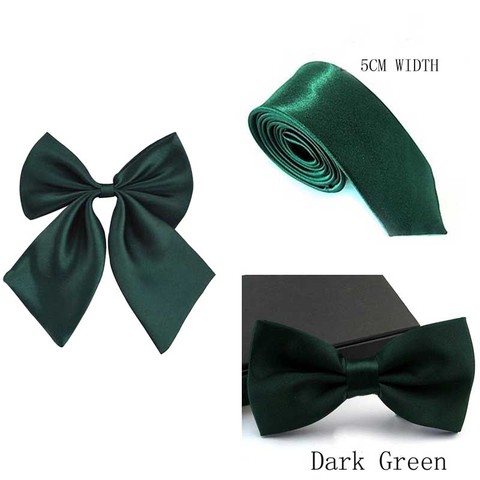 Ensemble nœud papillon + cravate + mouchoir de poche pour homme, accessoires pour bal de mariage, vert foncé ► Photo 1/6