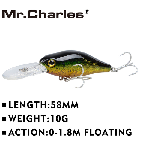 Mr.Charles-leurre de pêche flottant CMC011, appât 3D de type poisson nageur, yeux 3D, avec hameçon en acier à haute teneur en carbone, 58mm, 10g, 0 à 1.8m ► Photo 1/6