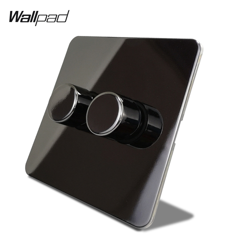 Wallpad noir Nickel 2 Gang 2 voies Double lumière LED variateur interrupteur Push On Off panneau en acier inoxydable bouton en métal ► Photo 1/5