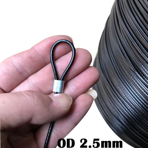 Câble Flexible en acier inoxydable de 20 mètres avec revêtement PVC, câble souple noir, antirouille, OD 2.5mm, avec manchon en aluminium ► Photo 1/6