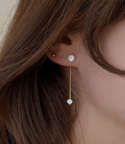 Boucles d'oreilles longues simples en Zircon pour femmes, avant et arrière, bijoux coréens délicats, vente en gros, 2022 ► Photo 1/6